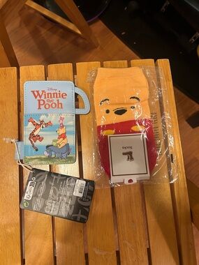 Disney Winnie the Pooh card holder and Character Socks - Yellow Red Blue